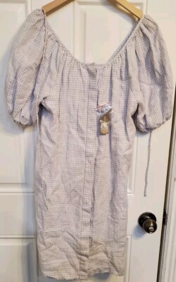 J. Crew White Blue Peri Shadow V-Back Linen Shirtdress In Gingham Size 6 New