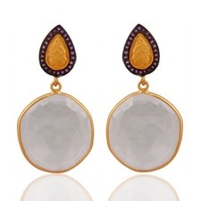 Amethyst Crystal Quartz 18k Gold 925 Silver Dangle Earrings Jewelry