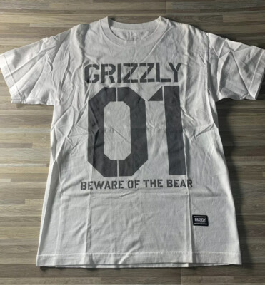 Grizzly Griptape Beware Of The Bear Logo T-Shirt Men s MEDIUM White Circa 2014