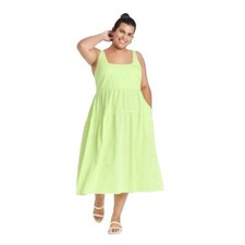 Ava & Viv SZ X Dress tiered Sleeveless Midi smocked Tie Back seersucker cotton