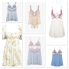 VS For Love and Lemons Louise Blue Floral Embroidery Babydoll Slip Dress