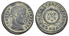 ROMAN EMPIRE-90, CONSTANTIUS I (307-310 d.C.), FOLLIS HERACLEA, BRONZE. GVF.