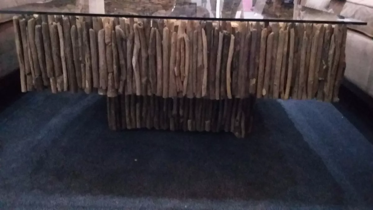 Glass table with driftwood cheap base