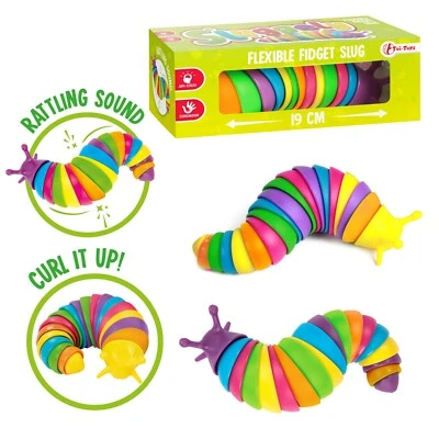 TOI-TOYS Fidget Slug Raupe Schneckenraupe Anti Streß Sluggely Regenbogen Hand Spielzeug