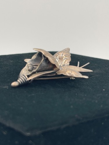 Vintage Sterling Silver Flower Brooch Pin 925 Lily Orchid Mexico Signed DS Taxco - Picture 8 of 12