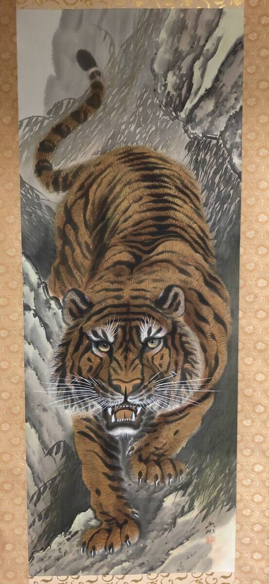 JAPANESE PAINTING HANGER SCROLL JAPAN TIGER Old Art PICTURE