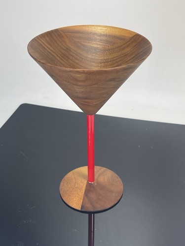 David Rasmussen Martini Glas Nussbaum Holz Cocktail roter Stiel Handarbeit MCM - Bild 1 von 7