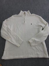 Polo Ralph Lauren Sweater Mens Large White Cotton 1/4 Zip Mock Neck Pullover