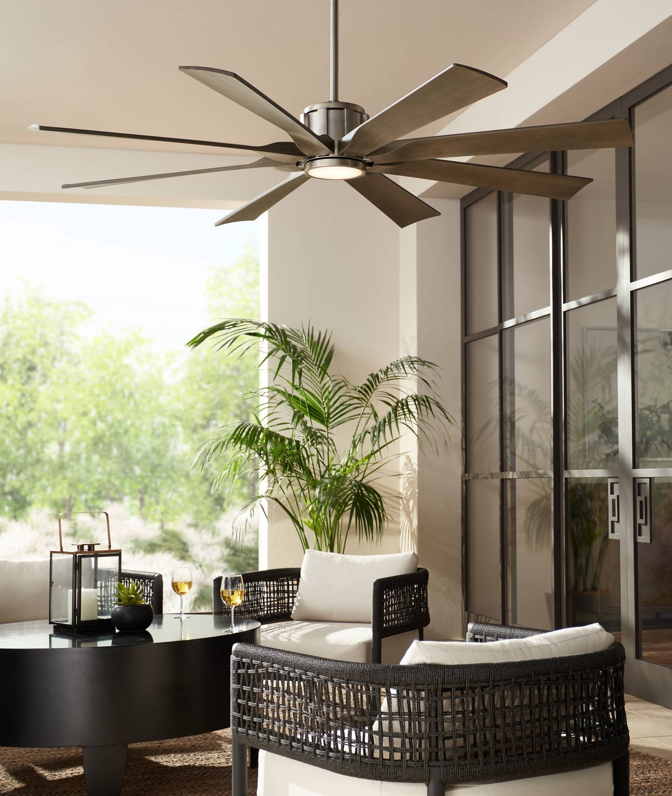 60" Outdoor Ceiling Fan with Light LED Remote Nickel Damp Rated for Patio Porch