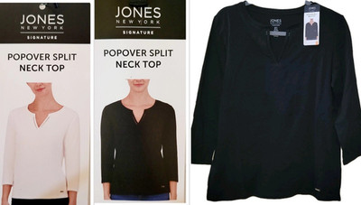 Jones New York Signature Popover Split Neck Top, Jones NY Top,Size:  M to 2XL