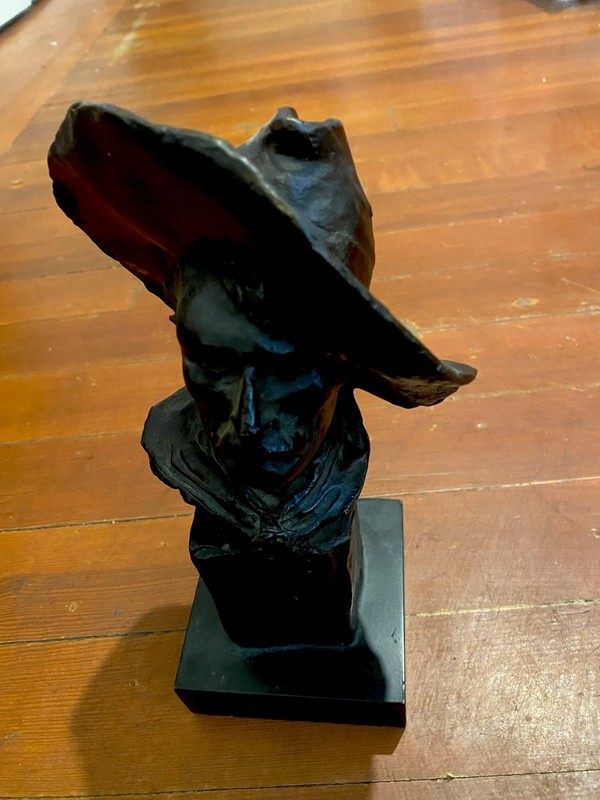 Black Matte Metal Western Cowboy Hat Male Bust Figurine Sculpture, 1 Pack