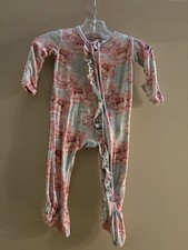 Posh Peanut Pink Floral Ruffle Butt Romper Bamboo Viscone  Spandex Newborn-3mo