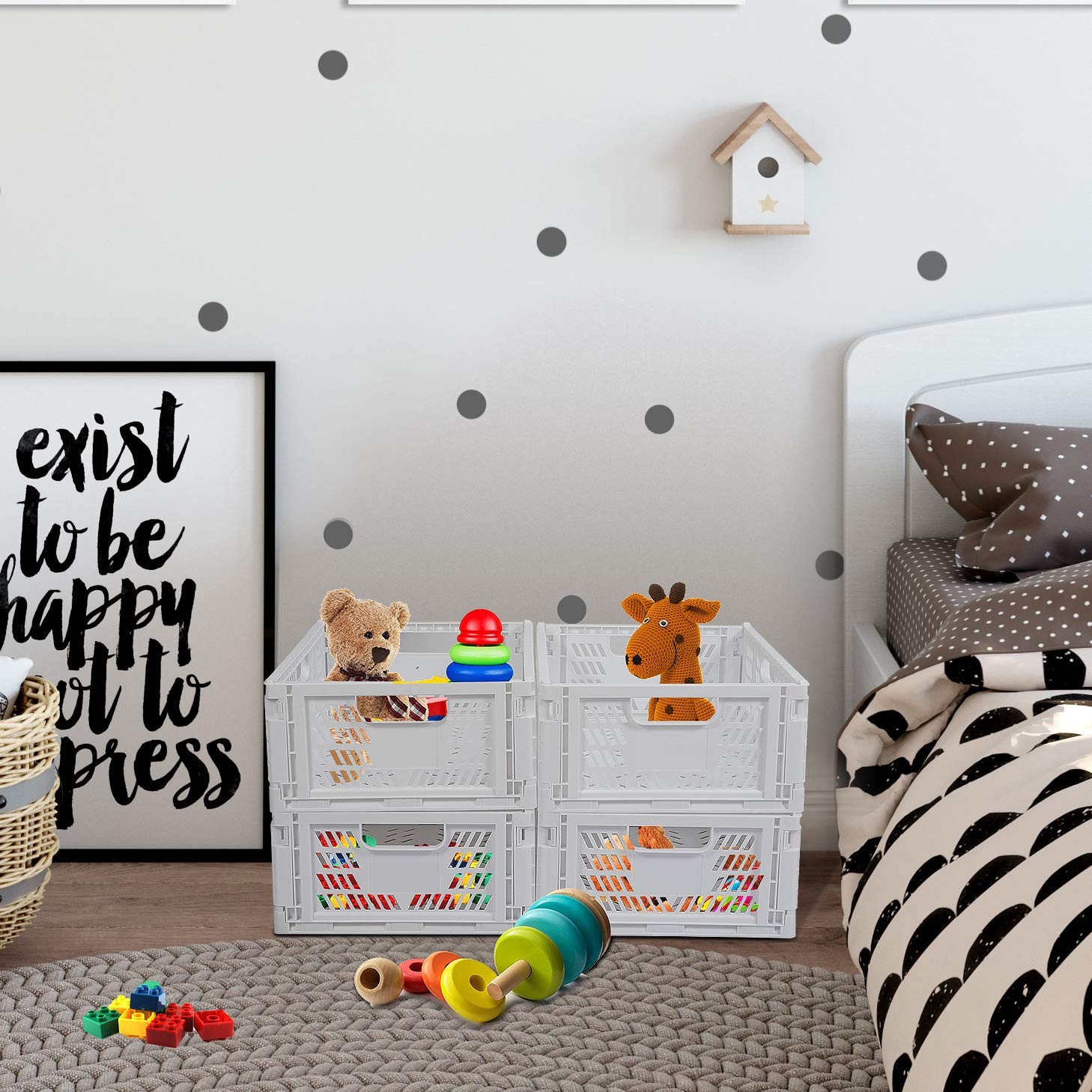 4-Pack Folding Storage Boxes Crate Collapsible Plastic Drawer Organizer , Sta...