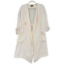 Tahari Women Cream Beige Draped Collar Open Front Lightweight Cardigan Size S