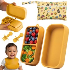 Baby Travel Essentials 6 Pc Silicone Feeding Set - Portable Plates with Sucti...