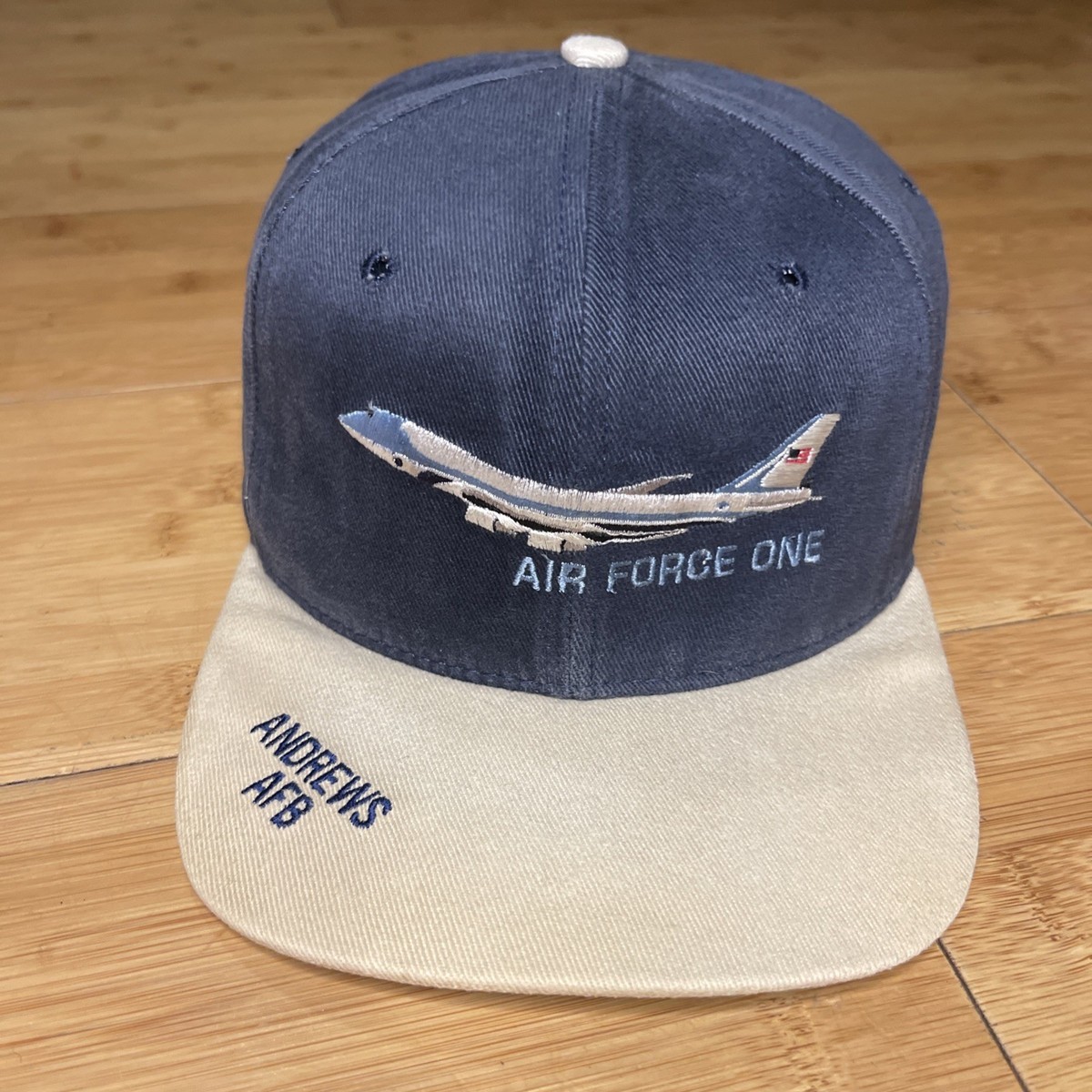 VTG New Era Air Force One Andrews AFB Aviation Leather Strapback USA-Made  Hat
