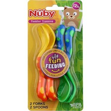 4 Pack Nuby Fun Feeding Fork  Spoon, 12m , 4 Ct