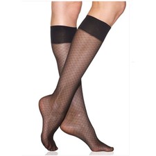 Silkies Black Honeycomb Sheer Socks 2 Pair Pack Size Regular Lightweight 931028