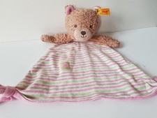 Steiff Teddy Bär Blau Gestreift Schmusetuch Schnuffeltuch Fahne Knopf Babytuch