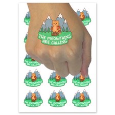 The Meowtains Are Calling Hiking Cat Temporary Tattoo Fake Body Art