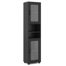 Slim Bathroom Storage Cabinet with Fluted Doors Adjustable Shelf Black