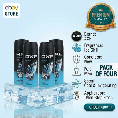 AXE Ice Chill Body Spray Men 150ml Pack of 4 Deodorant Fresh Scent