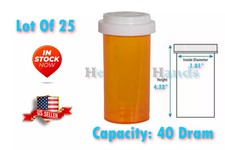 Lot Of 25 Prescription Vials  Reversible Caps Child  Non-Child Locks 40 Dram