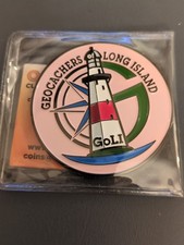 UNACTIVATED-Geocoin -Geocachers of Long Island-Lighthouse-Pink