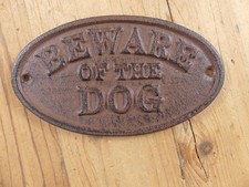 CAST IRON BEWARE OF THE DOG SIGN PLAQUE RUSTIC WALL MOUNTED FENCE FARMHOUSE