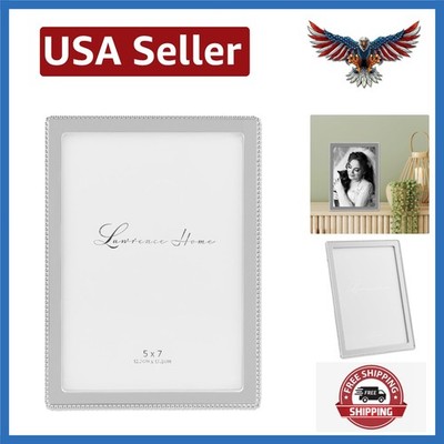 Decorative Silver Picture Frame, 5x7 with Beaded Border & Velvet Backing
