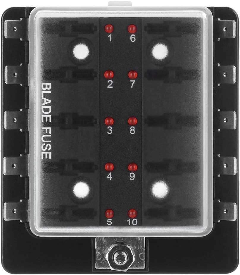 10 Way DC 12~32V Blade Fuse Box Holder Fuse Block with LED Warning Light 10 way