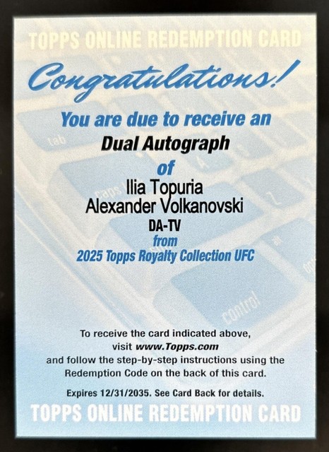 2025 Topps UFC Royalty Alexander Volkanovski Ilia Topuria Dual Auto #/25