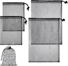 4 Pcs Mesh Bags with Drawstring, Nylon Mesh Golf Ball Bag Golf Storage Pouch Spo