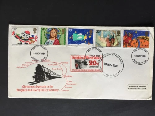 E GB 1981 CHRISTMAS SET ON FIRST DAY PMK WORTH VALLEY RAILWAY COVER