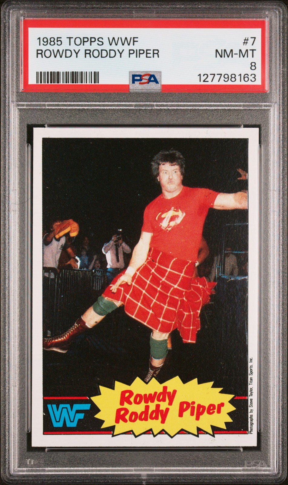1985 TOPPS WWF #7 ROWDY RODDY PIPER PSA 8
