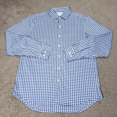 Ministry of Supply Shirt Mens Large White Blue Plaid Performance Stretch Vented