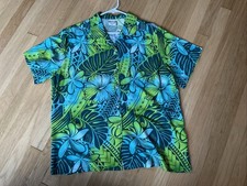 Vintage Go Barefoot Turquoise Green Hawaiian Shirt XL Made In USA