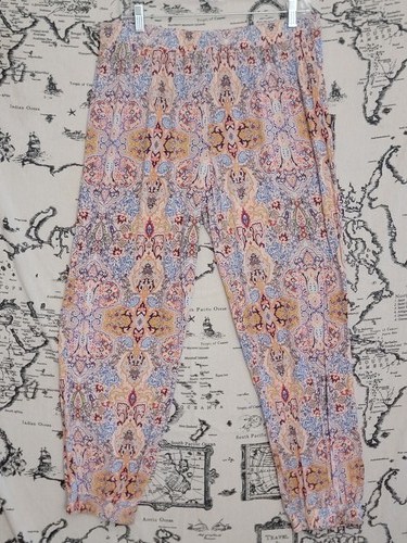 World Market Women's Patterned Pants L/XL Modal Spandex Elastic Waist