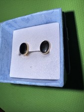 Genuine 14k (585) Gold Black Obsidian Stud Ea...