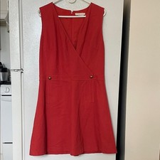 Tory Burch Size 14 Burnt Orange Dress Gold Accent Buttons Pockets Lined Designer