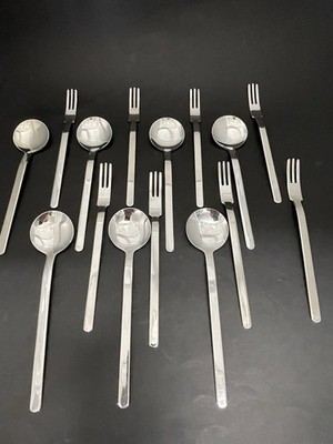 WMF Cromargan WM Long Handle 8 Spaghetti Forks & 7 Spoons Stainless Flatware