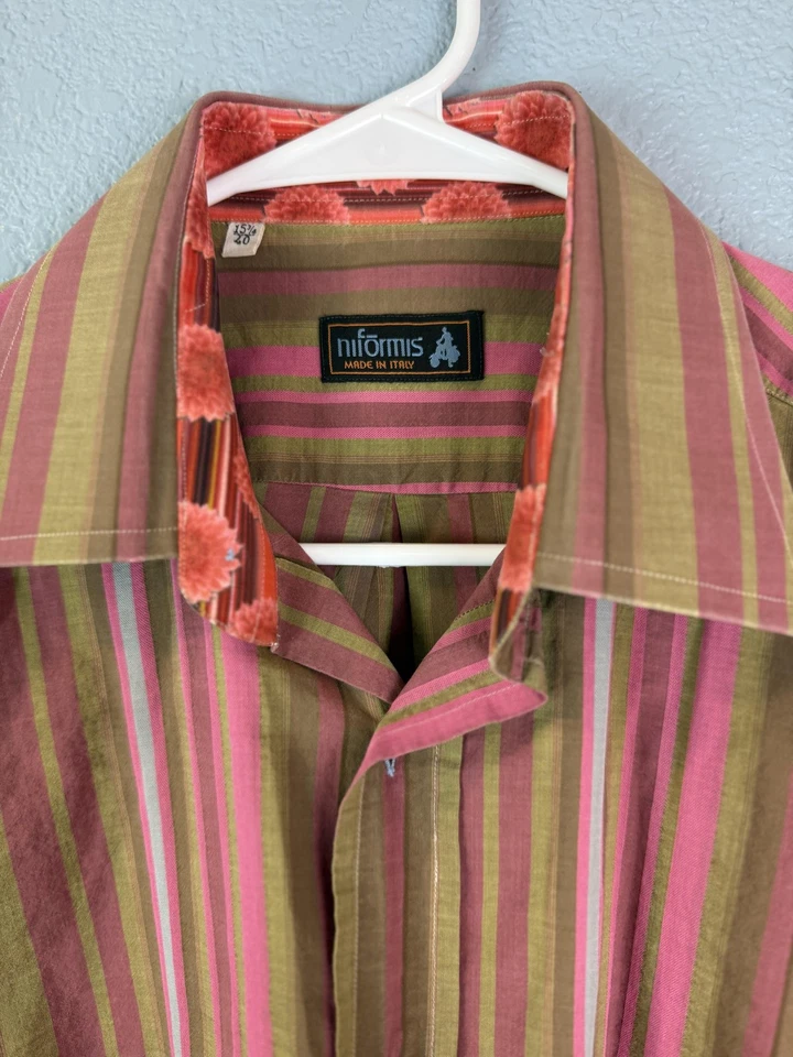 Camisa Niformis Para Hombre Grande 15 3/4 40 Rayas Hecha en Italia Puños Únicos Vestido Botón Foto 2 de 4