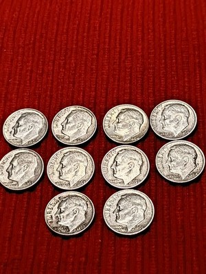 90 Percent Silver Dimes Lot (10) Mixed Dates  1956-1964