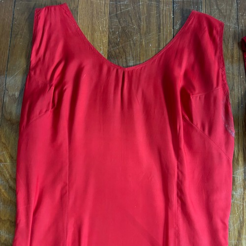 Vintage 1980s Chinese Brocade Cheongsam Dress Red/Black Satin Silk with Slip - Picture 11 of 17