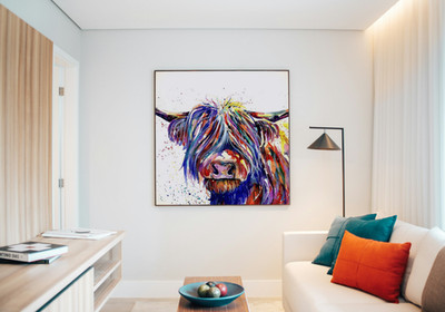 Bunte Highlandkuh Modern Poster Wandbild Druck ungerahmt versch. Größen