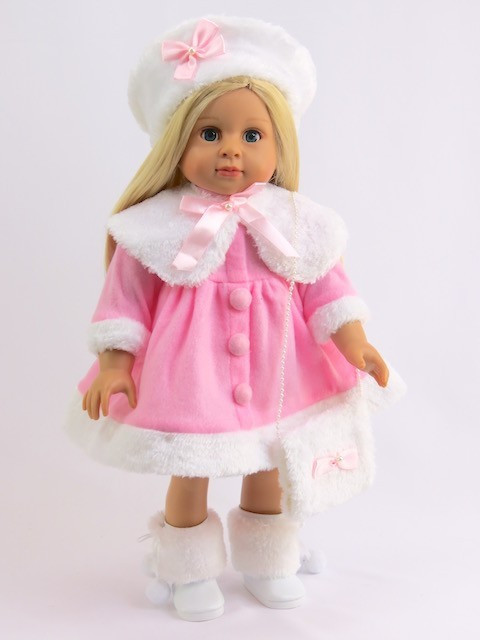 Pink And White Fur Trim Dress Hat Purse Fits 18" American Girl Doll Clothing
