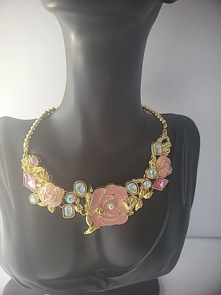 Vintage Euro Disney London Disney Necklace Statement Floral Crystals Jewelry - Image 4 of 4
