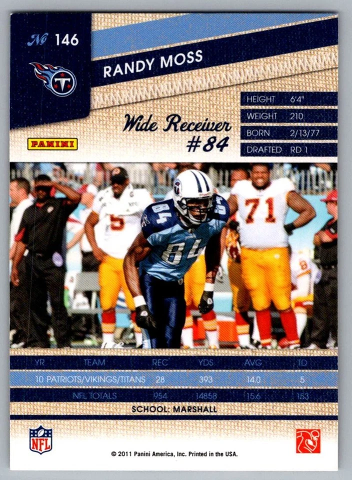 2010 Panini Threads Randy Moss Tennessee Titans #146 - Image 2 of 2