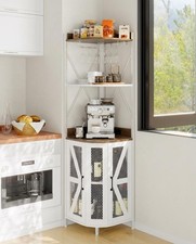 72in Corner Wine Cabinet with Power Outlet 12 Colors LED Strip Glass 5-Tier Rack