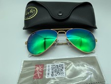 Ray-Ban RB3025 Aviator Pilot Sunglasses Gold Frame Green Mirror Lens 58-14